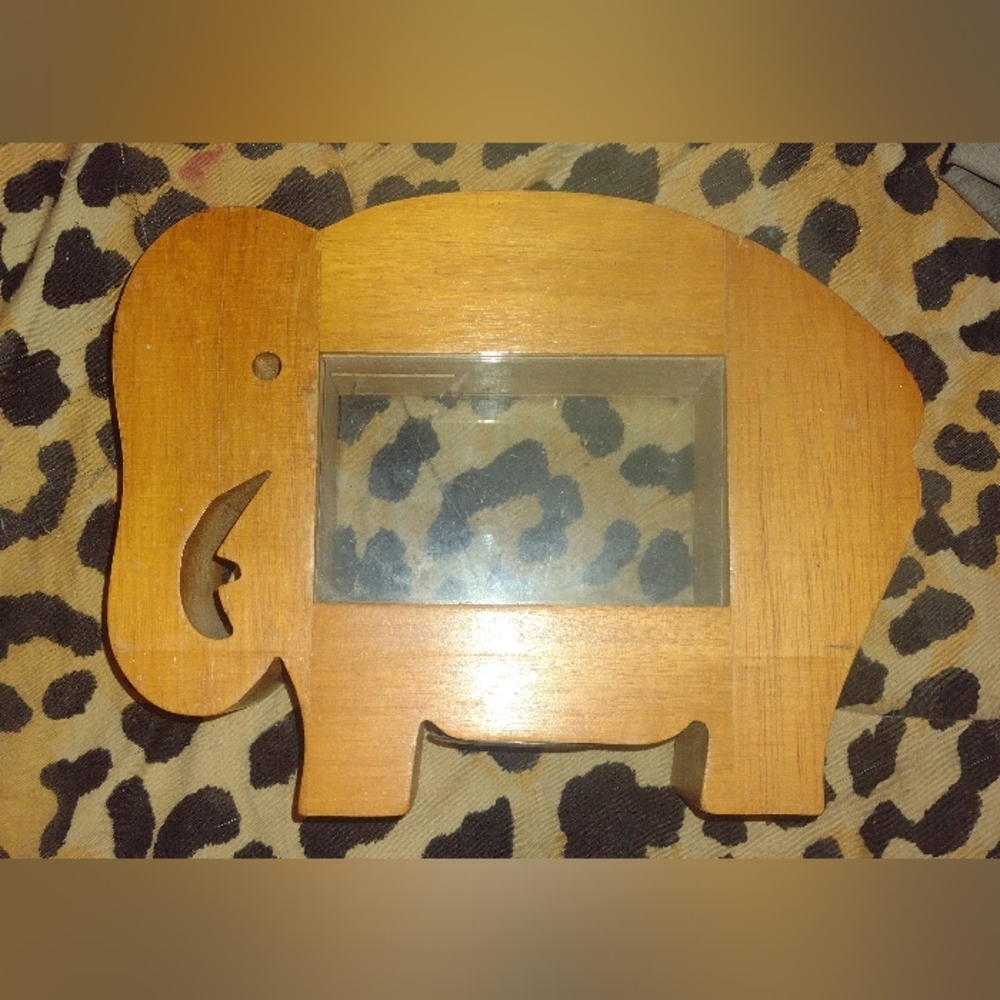 Sweet Vintage Wood and Plexi-glass Elephant Piggy Bank